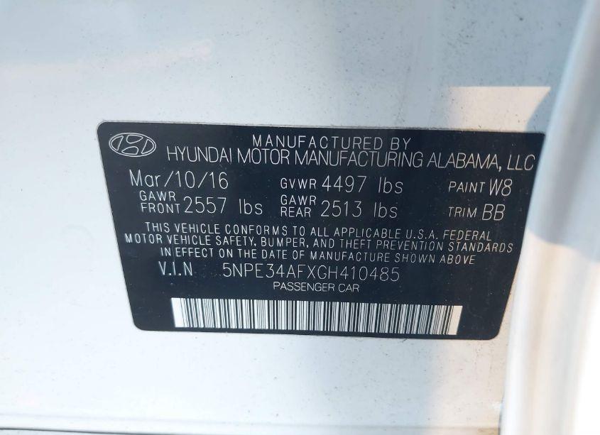 Photo 9 of 2016 Hyundai Sonata LIMITED (VIN 5NPE34AFXGH410485)