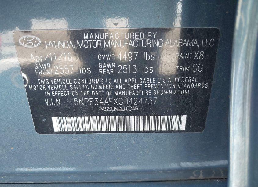 Photo 9 of 2016 Hyundai Sonata SPORT (VIN 5NPE34AFXGH424757)