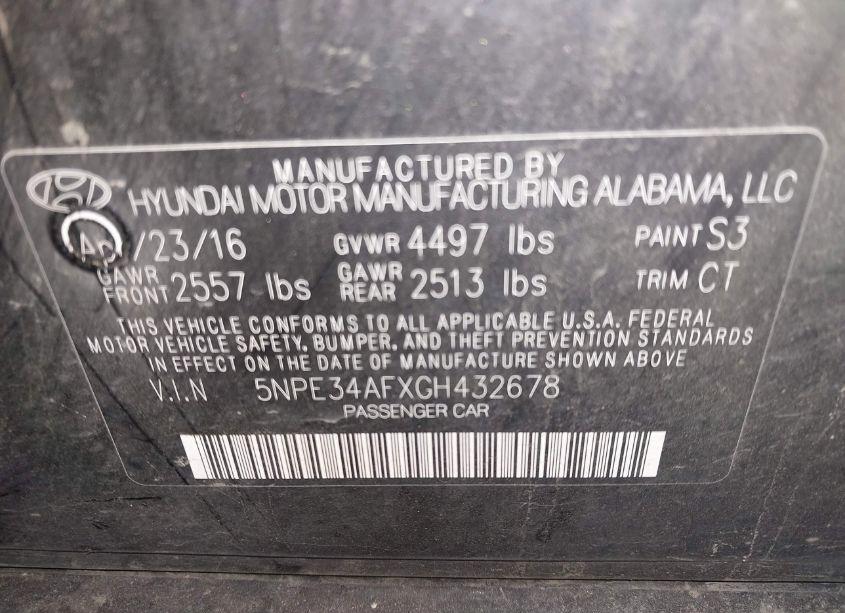 Photo 9 of 2016 Hyundai Sonata SPORT (VIN 5NPE34AFXGH432678)