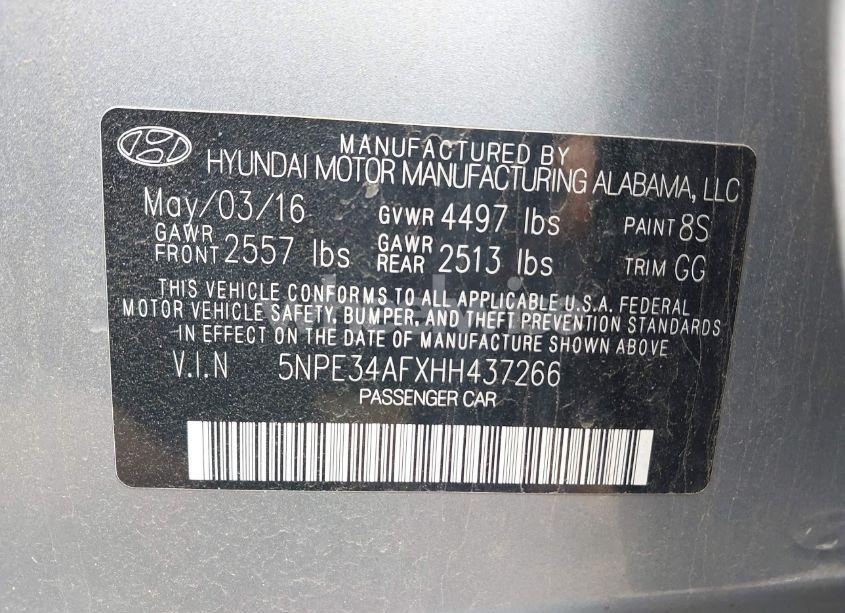 Photo 9 of 2017 Hyundai Sonata SPORT (VIN 5NPE34AFXHH437266)