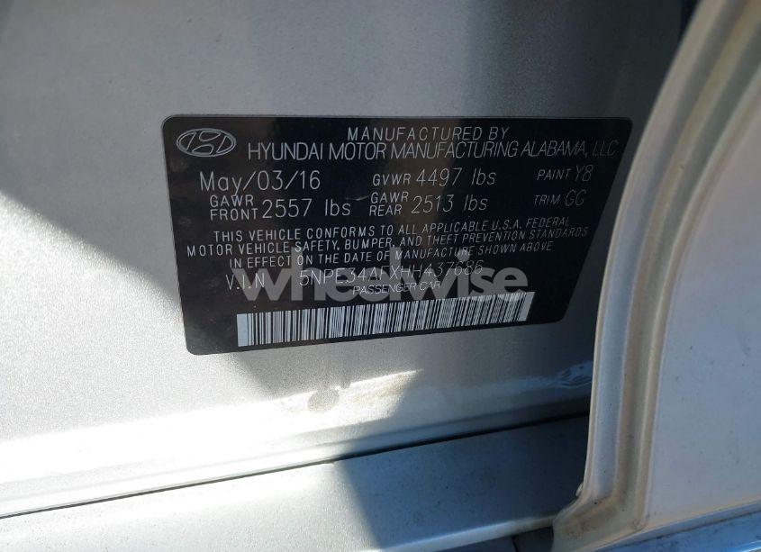 Photo 9 of 2017 Hyundai Sonata SPORT (VIN 5NPE34AFXHH437686)