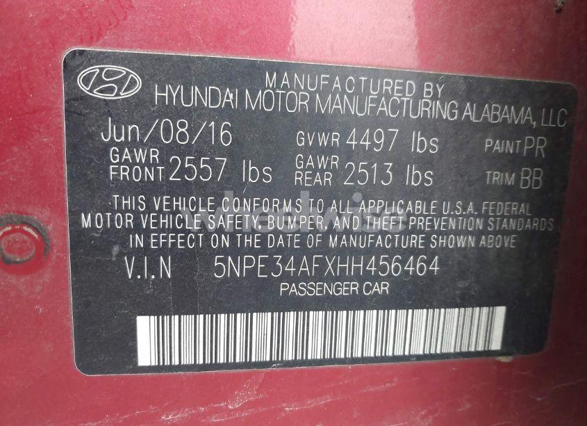 Photo 9 of 2017 Hyundai Sonata LIMITED (VIN 5NPE34AFXHH456464)