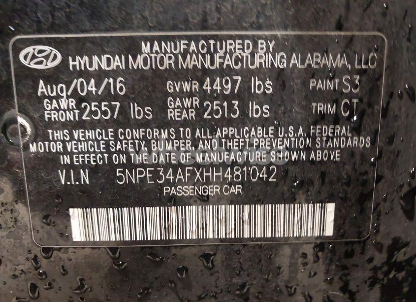 Photo 9 of 2017 Hyundai Sonata SPORT (VIN 5NPE34AFXHH481042)