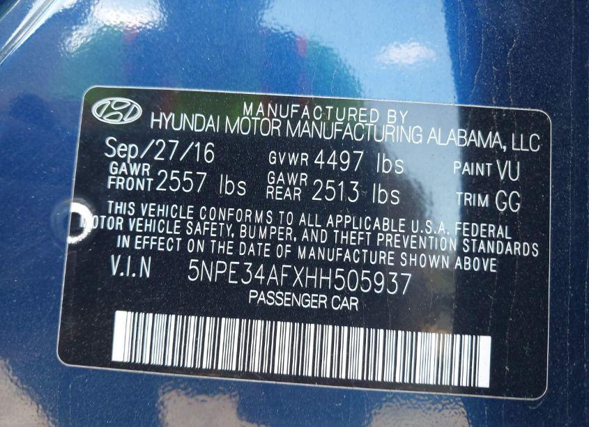 Photo 9 of 2017 Hyundai Sonata LIMITED (VIN 5NPE34AFXHH505937)