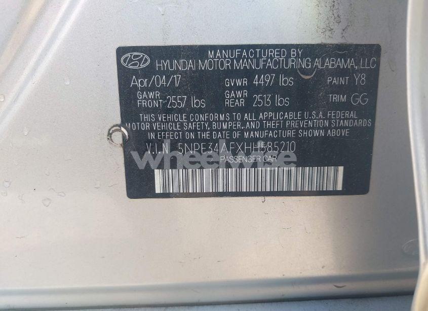 Photo 9 of 2017 Hyundai Sonata SPORT (VIN 5NPE34AFXHH585210)