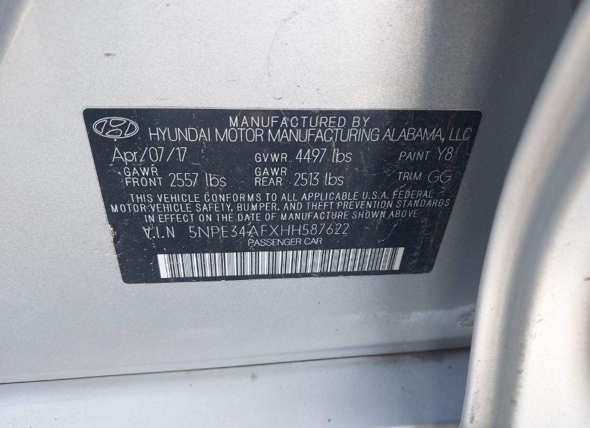 Photo 9 of 2017 Hyundai Sonata SPORT (VIN 5NPE34AFXHH587622)