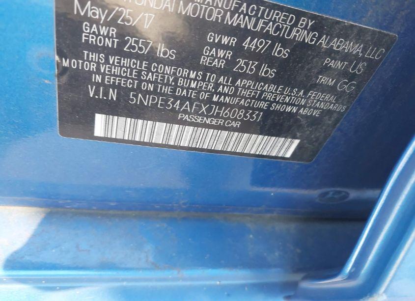 Photo 9 of 2018 Hyundai Sonata SPORT/LIMITED/SEL (VIN 5NPE34AFXJH608331)