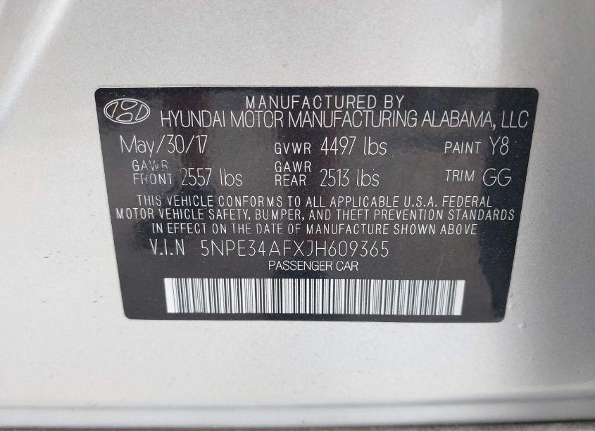 Photo 9 of 2018 Hyundai Sonata LIMITED (VIN 5NPE34AFXJH609365)