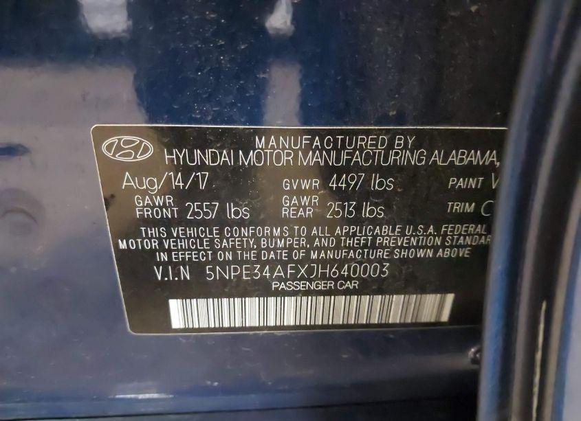 Photo 9 of 2018 Hyundai Sonata SPORT (VIN 5NPE34AFXJH640003)