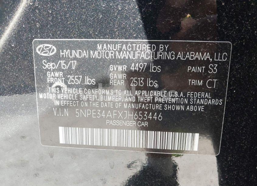 Photo 9 of 2018 Hyundai Sonata SPORT (VIN 5NPE34AFXJH653446)