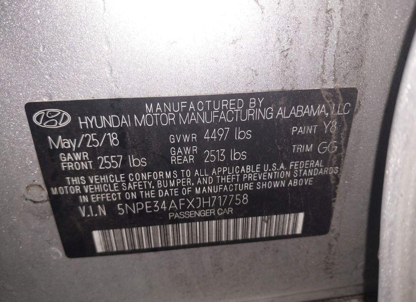 Photo 9 of 2018 Hyundai Sonata SEL+ (VIN 5NPE34AFXJH717758)