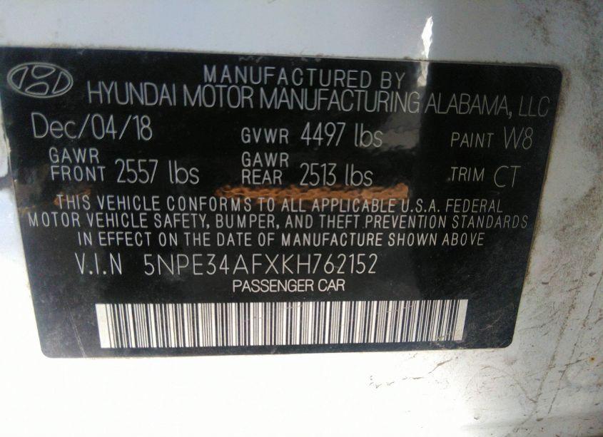 Photo 9 of 2019 Hyundai Sonata SEL (VIN 5NPE34AFXKH762152)