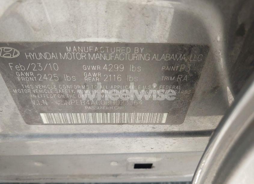 Photo 9 of 2011 Hyundai Sonata GLS (VIN 5NPEB4AC0BH023364)