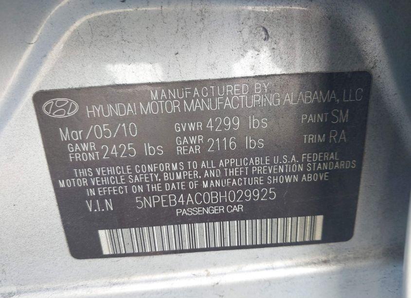 Photo 9 of 2011 Hyundai Sonata GLS (VIN 5NPEB4AC0BH029925)