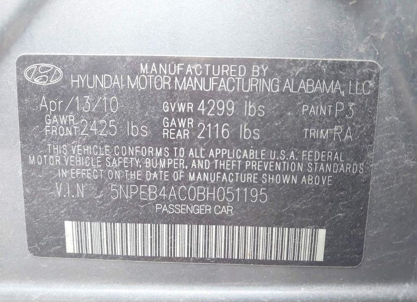 Photo 9 of 2011 Hyundai Sonata GLS (VIN 5NPEB4AC0BH051195)