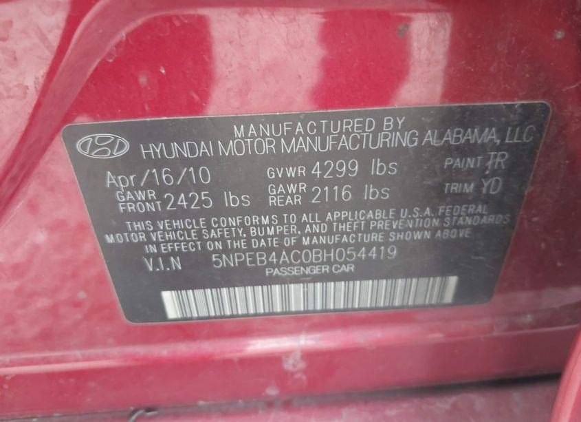 Photo 9 of 2011 Hyundai Sonata GLS (VIN 5NPEB4AC0BH054419)