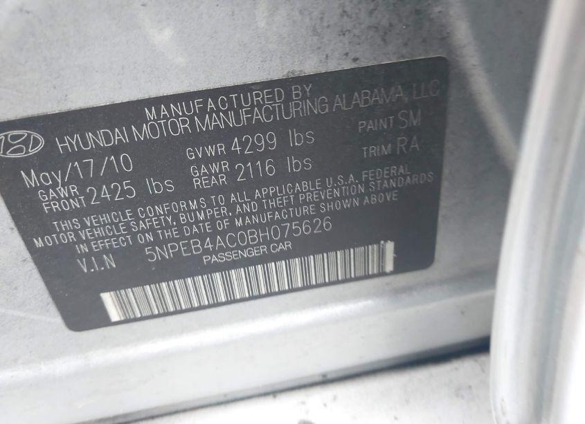 Photo 9 of 2011 Hyundai Sonata GLS (VIN 5NPEB4AC0BH075626)