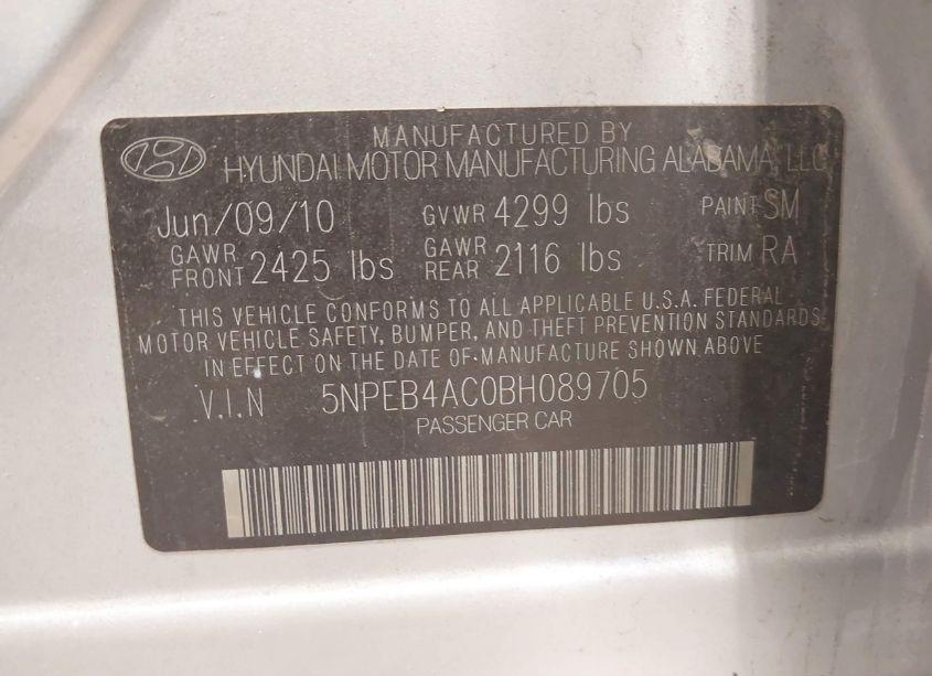 Photo 9 of 2011 Hyundai Sonata GLS (VIN 5NPEB4AC0BH089705)