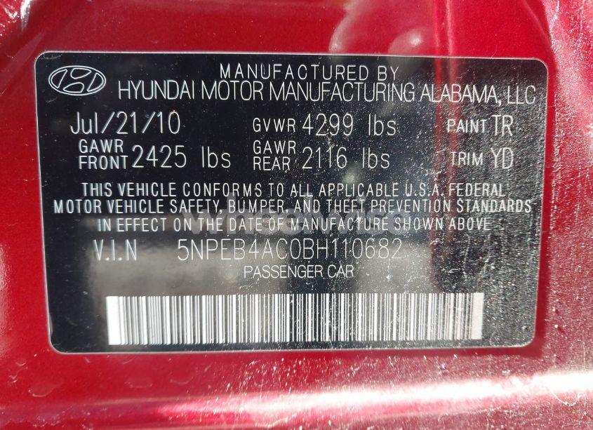 Photo 9 of 2011 Hyundai Sonata GLS (VIN 5NPEB4AC0BH110682)
