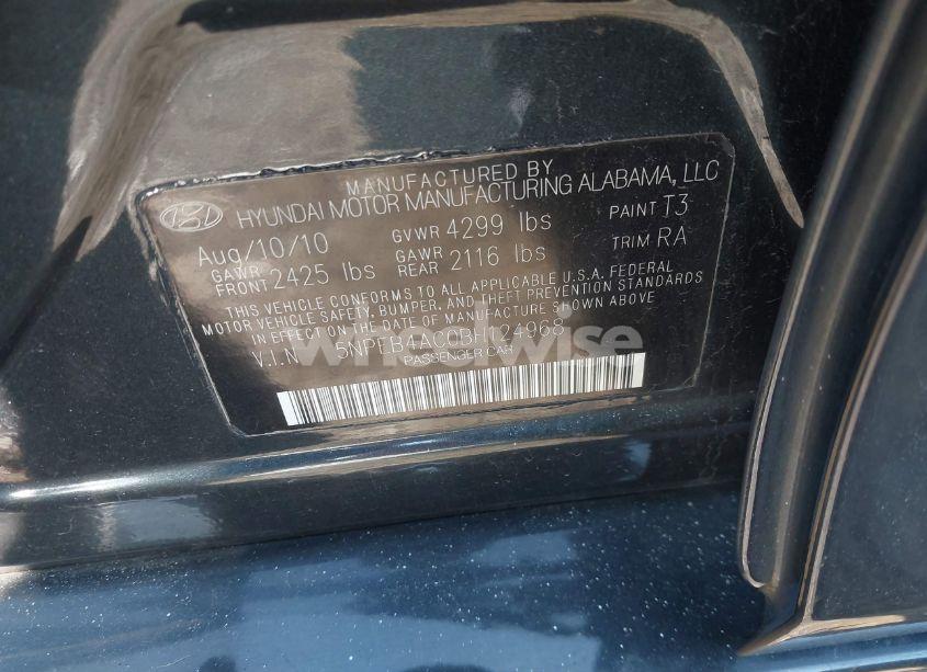 Photo 9 of 2011 Hyundai Sonata GLS (VIN 5NPEB4AC0BH124968)