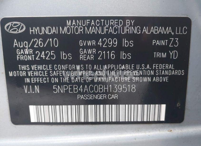 Photo 9 of 2011 Hyundai Sonata GLS (VIN 5NPEB4AC0BH139518)