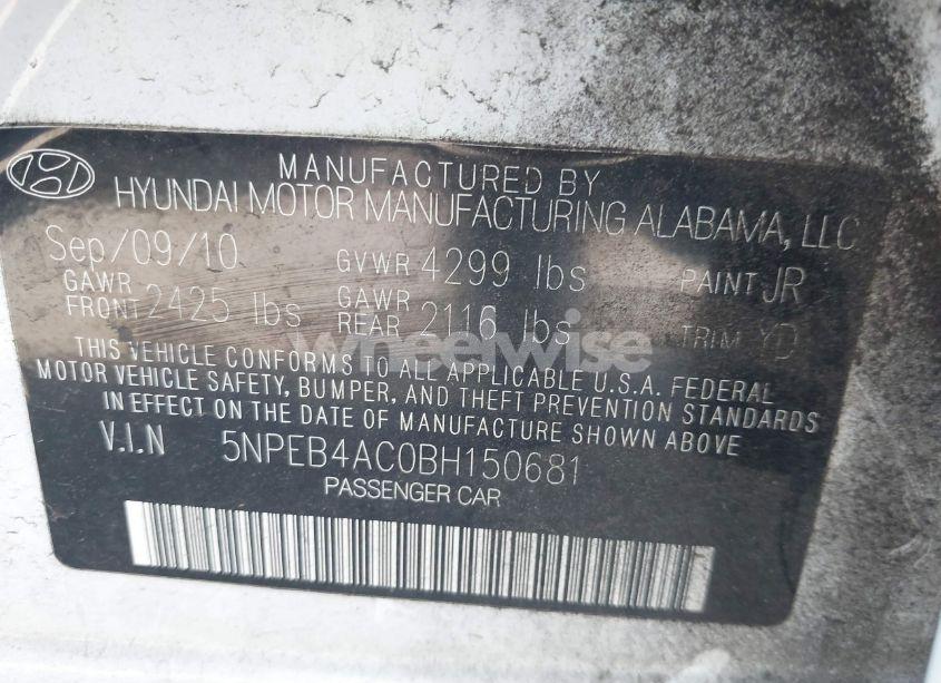 Photo 9 of 2011 Hyundai Sonata GLS (VIN 5NPEB4AC0BH150681)