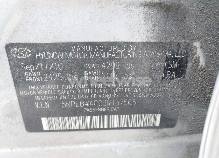 Photo 9 of 2011 Hyundai Sonata GLS (VIN 5NPEB4AC0BH157565)