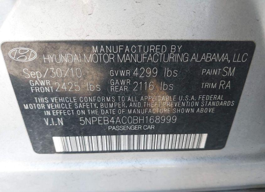 Photo 9 of 2011 Hyundai Sonata GLS (VIN 5NPEB4AC0BH168999)