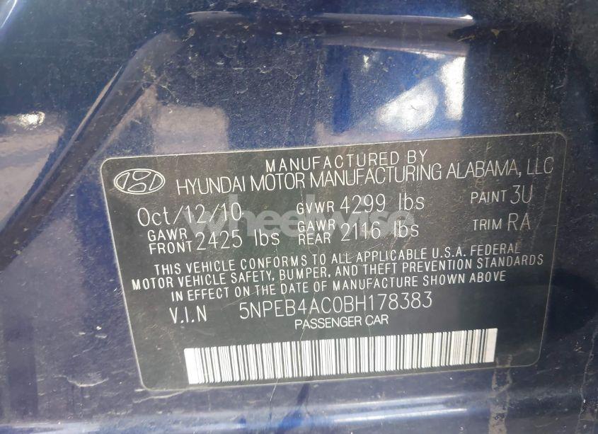 Photo 9 of 2011 Hyundai Sonata GLS (VIN 5NPEB4AC0BH178383)