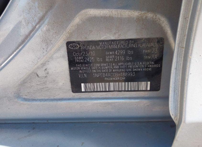 Photo 9 of 2011 Hyundai Sonata GLS (VIN 5NPEB4AC0BH188993)