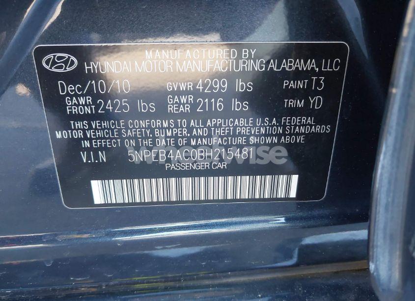 Photo 9 of 2011 Hyundai Sonata GLS (VIN 5NPEB4AC0BH215481)