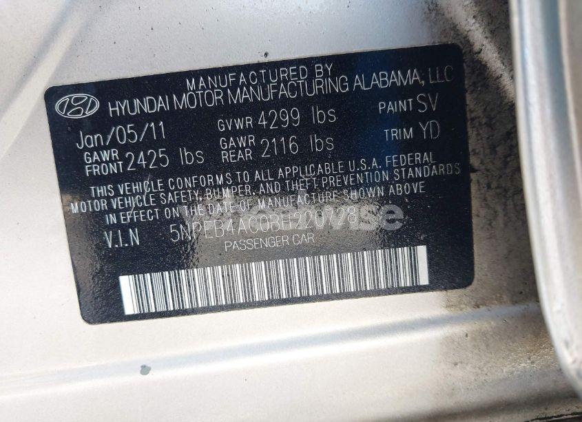 Photo 9 of 2011 Hyundai Sonata GLS (VIN 5NPEB4AC0BH220728)