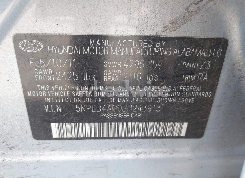 Photo 9 of 2011 Hyundai Sonata GLS (VIN 5NPEB4AC0BH243913)