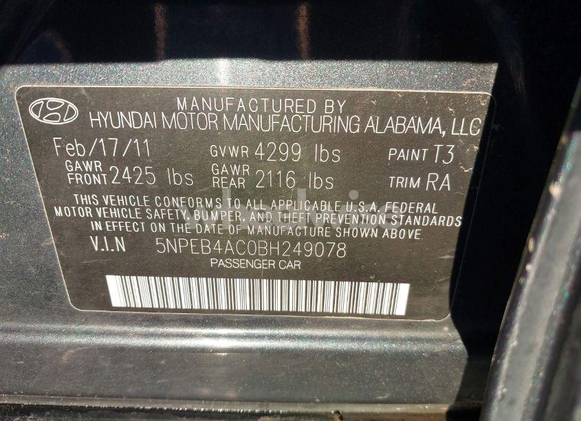 Photo 9 of 2011 Hyundai Sonata GLS (VIN 5NPEB4AC0BH249078)