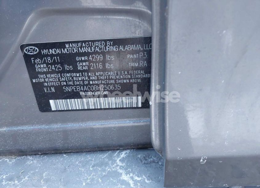 Photo 9 of 2011 Hyundai Sonata GLS (VIN 5NPEB4AC0BH250635)