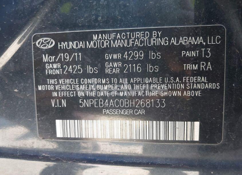 Photo 9 of 2011 Hyundai Sonata GLS (VIN 5NPEB4AC0BH268133)
