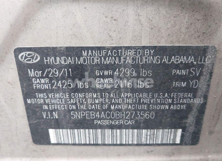 Photo 9 of 2011 Hyundai Sonata GLS (VIN 5NPEB4AC0BH273560)