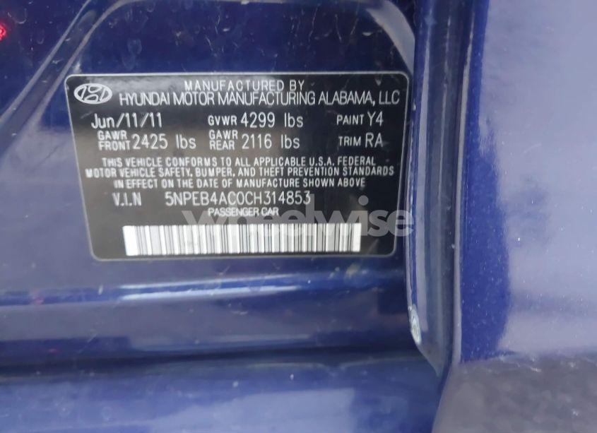 Photo 9 of 2012 Hyundai Sonata GLS (VIN 5NPEB4AC0CH314853)