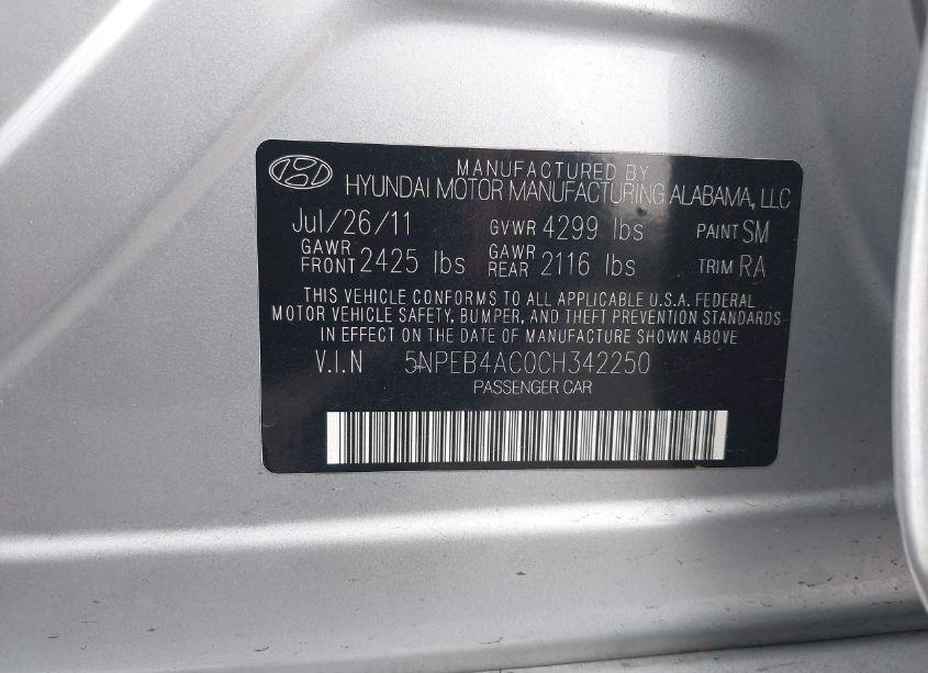 Photo 9 of 2012 Hyundai Sonata GLS (VIN 5NPEB4AC0CH342250)
