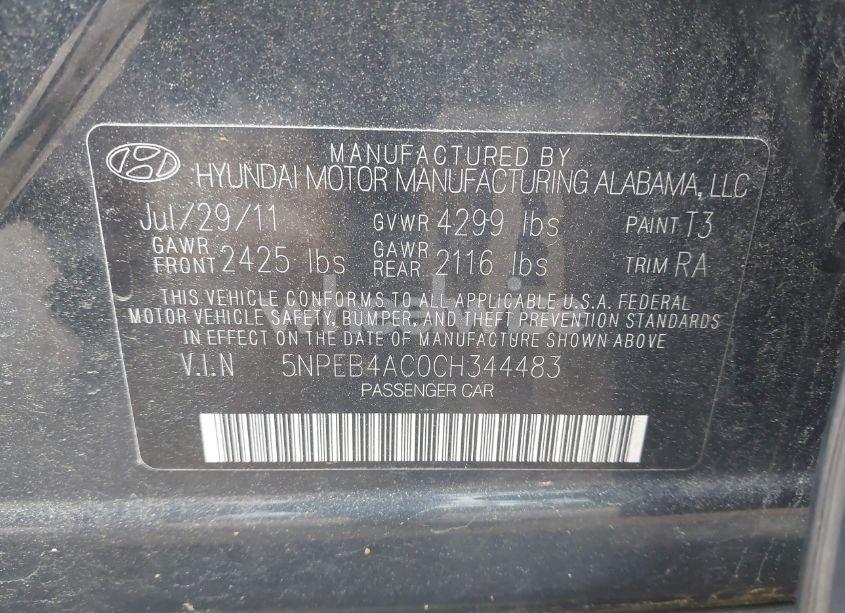 Photo 9 of 2012 Hyundai Sonata GLS (VIN 5NPEB4AC0CH344483)