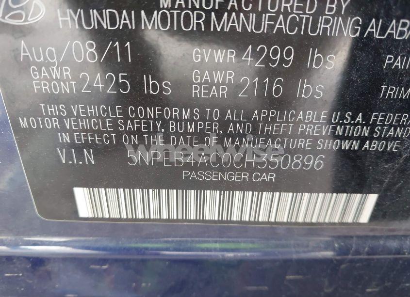 Photo 9 of 2012 Hyundai Sonata GLS (VIN 5NPEB4AC0CH350896)