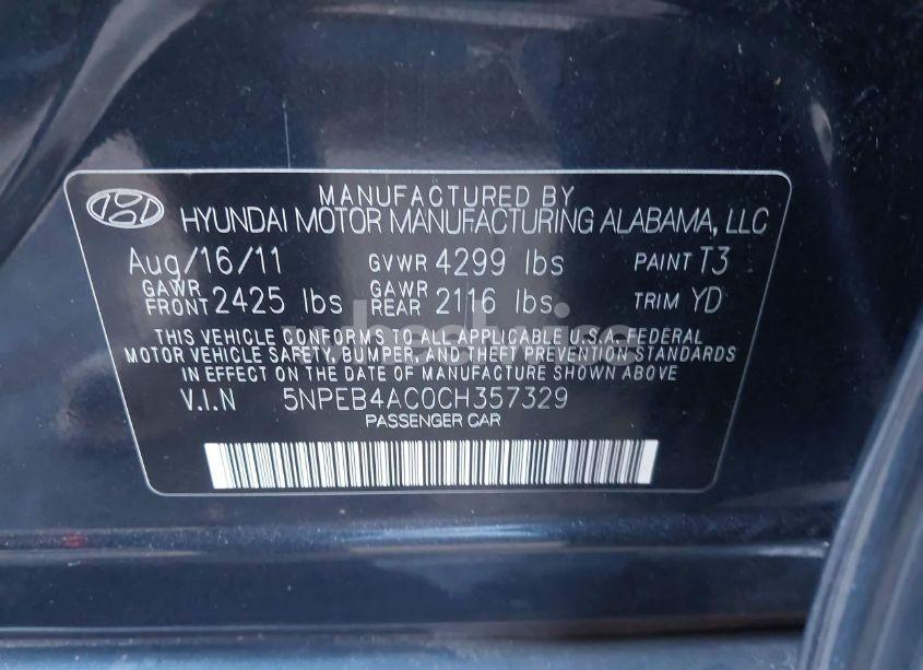 Photo 9 of 2012 Hyundai Sonata GLS (VIN 5NPEB4AC0CH357329)