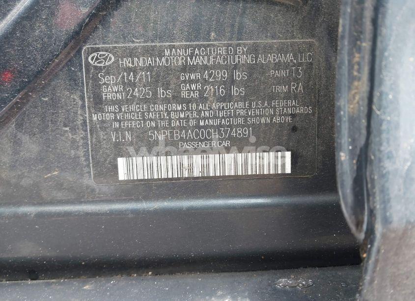 Photo 9 of 2012 Hyundai Sonata GLS (VIN 5NPEB4AC0CH374891)