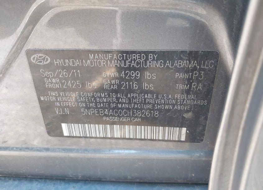 Photo 9 of 2012 Hyundai Sonata GLS (VIN 5NPEB4AC0CH382618)