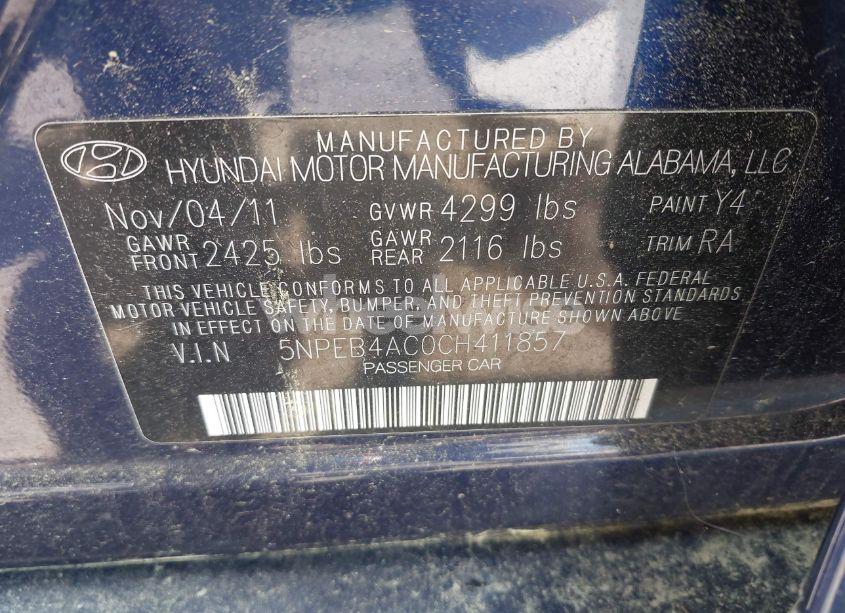 Photo 9 of 2012 Hyundai Sonata GLS (VIN 5NPEB4AC0CH411857)