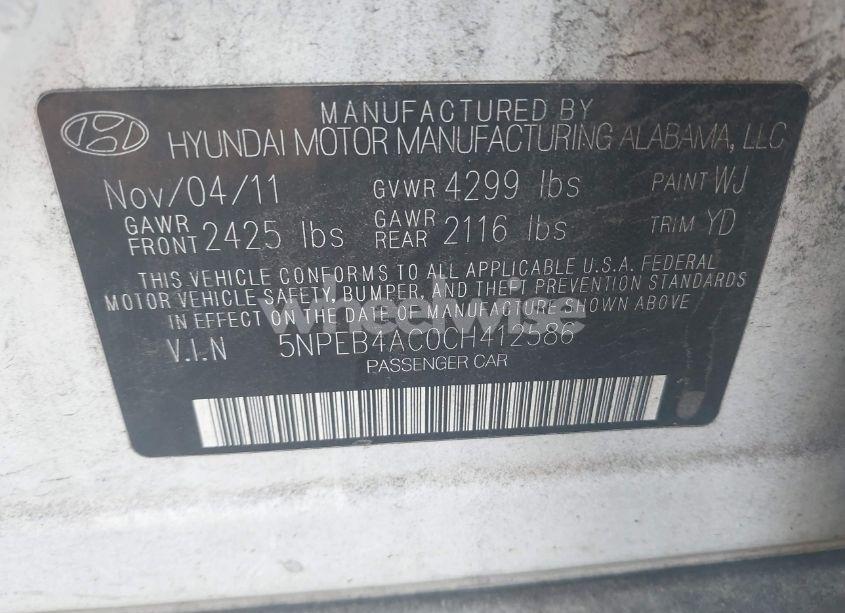 Photo 9 of 2012 Hyundai Sonata GLS (VIN 5NPEB4AC0CH412586)