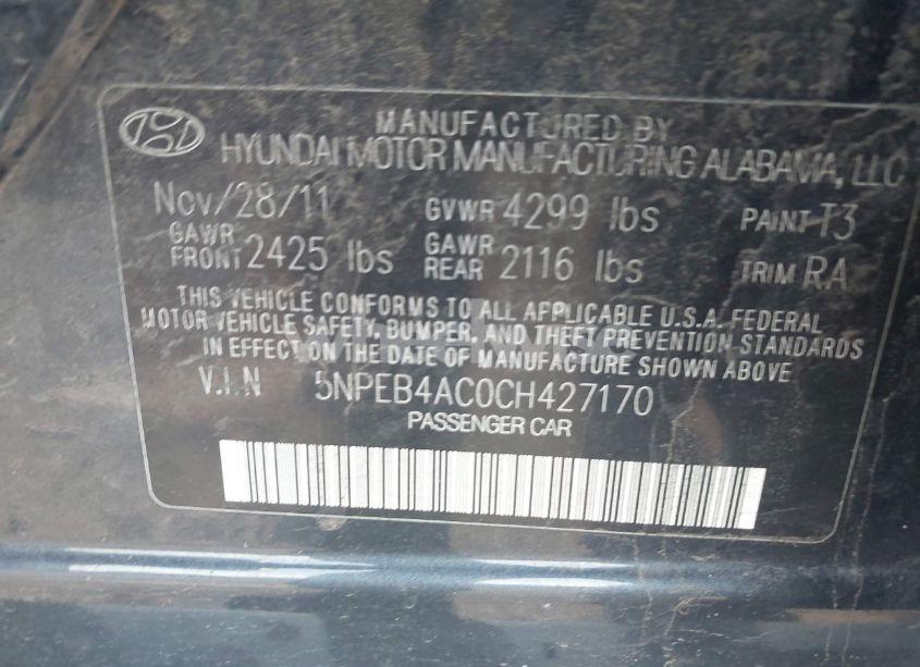 Photo 9 of 2012 Hyundai Sonata GLS (VIN 5NPEB4AC0CH427170)