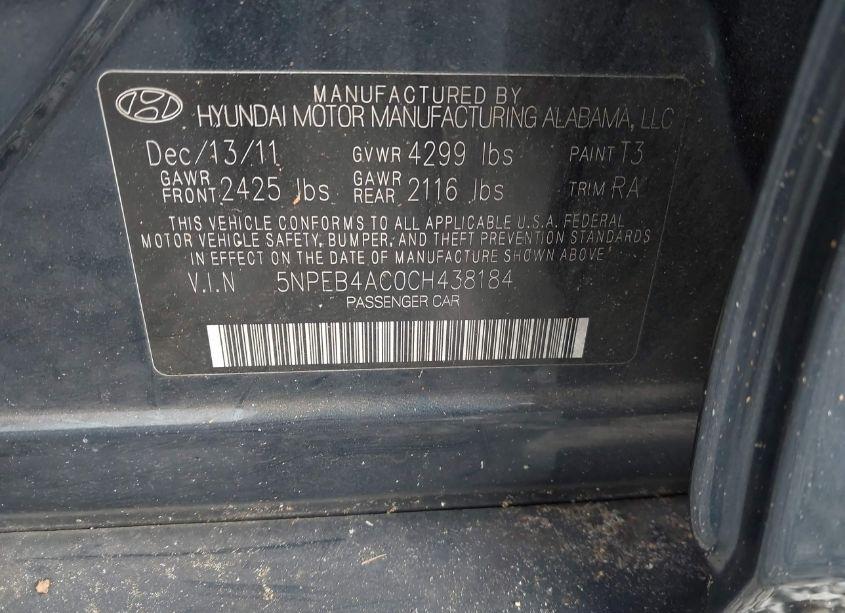 Photo 9 of 2012 Hyundai Sonata GLS (VIN 5NPEB4AC0CH438184)