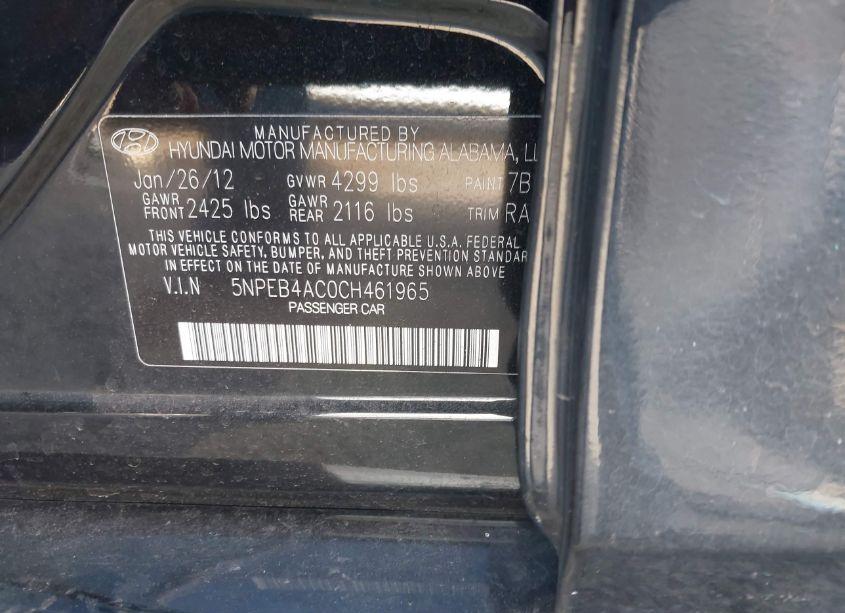 Photo 9 of 2012 Hyundai Sonata GLS (VIN 5NPEB4AC0CH461965)