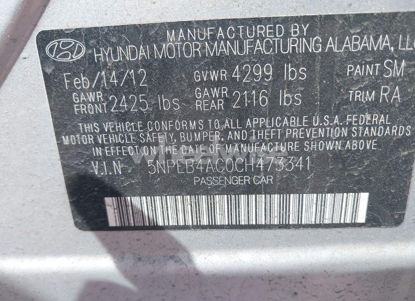 Photo 9 of 2012 Hyundai Sonata GLS (VIN 5NPEB4AC0CH473341)